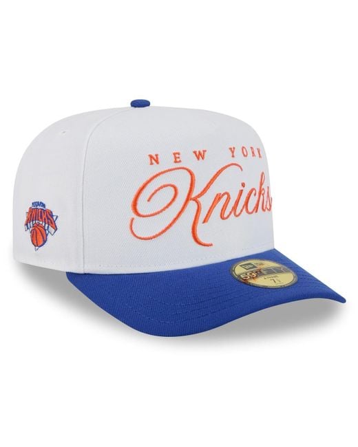 KTZ White/blue New York Knicks 2025 Nba Draft A-frame 59fifty Fitted Hat for men