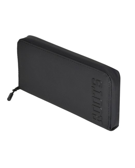ROOTS Black Slim Zipper Round Wallet for men