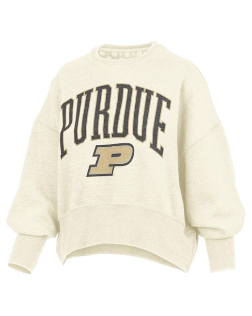 Pressbox Natural Purdue Boilermakers Oversized Waist-length Crewneck Sweatshirt