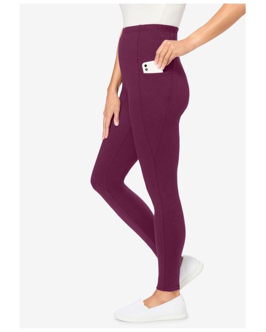 Woman Within Purple Within Tall Stretch-cotton Knit Pull-on Pocket leggings