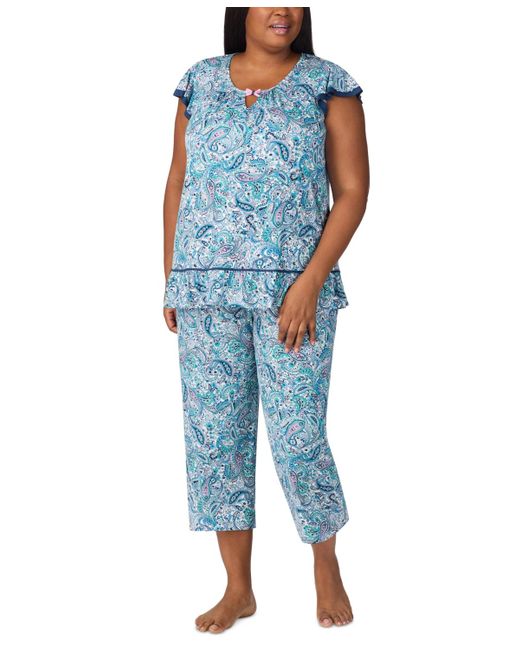 Ellen Tracy Blue Plus Size Cropped Flutter-sleeve Pajama Set