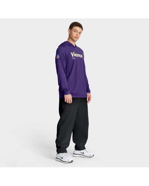 Nike Purple Minnesota Vikings Sideline Pure Fury Performance Long Sleeve Hoodie T-shirt for men