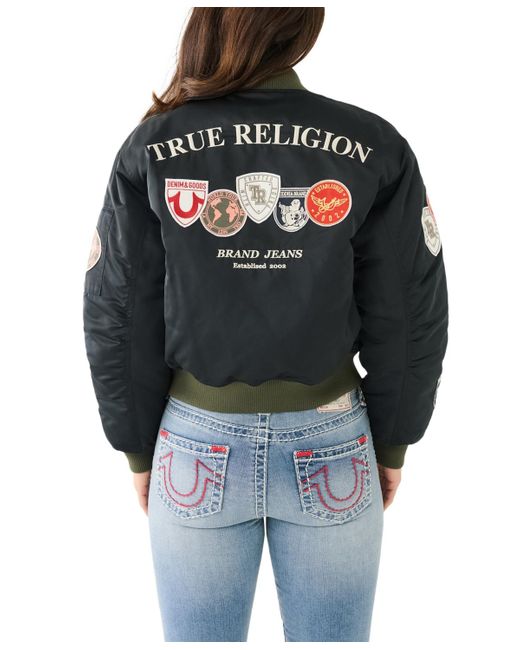 True Religion Black Patched Bomber Jacket