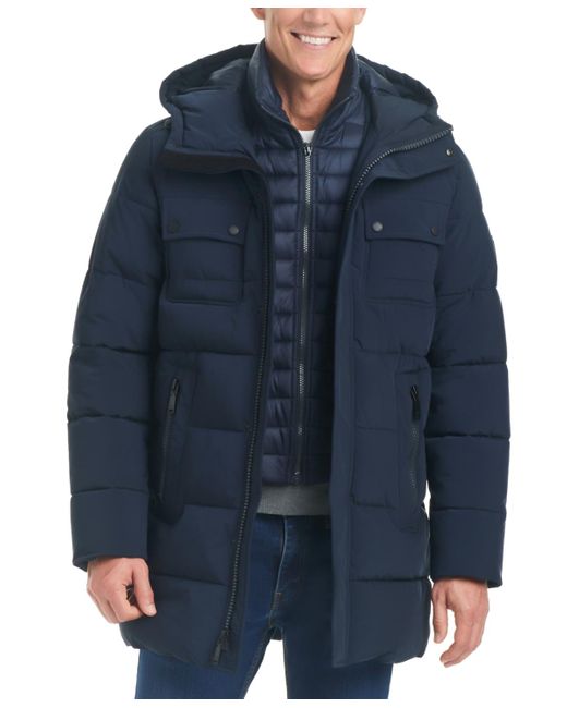 Vince Camuto Hooded Quilted Coat in Blue for Men | Lyst