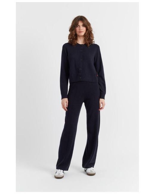 Chinti & Parker Blue Wool Cashmere Blend Crew Neck Cropped Cardigan