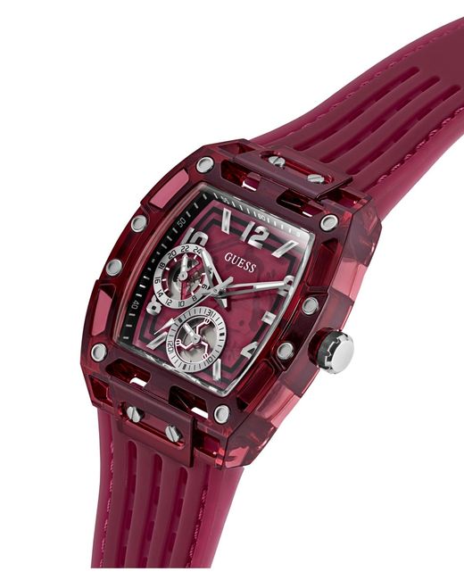 Guess Red Burgandy Silicone Multi-function Watch for men