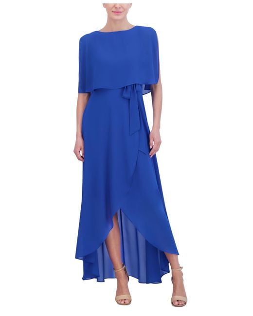 Jessica Howard Blue Chiffon-overlay Maxi Dress