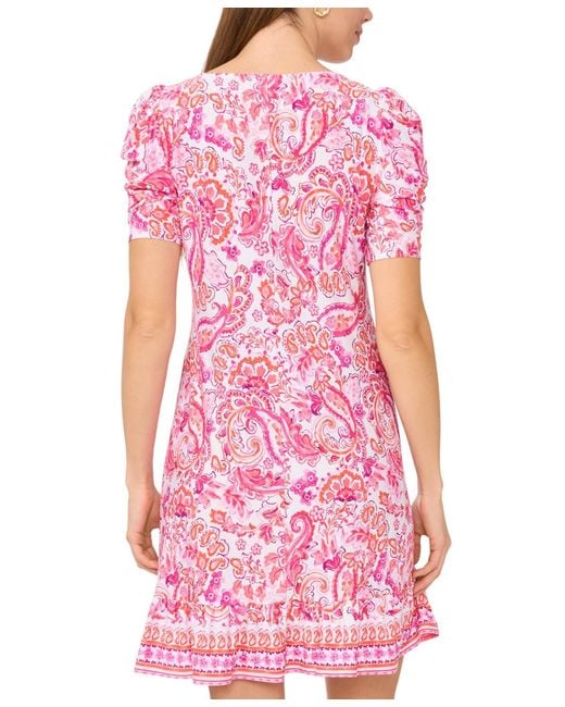 msk pink dress MSK Women's Square-Neck Short-Sleeve Maxi Dress