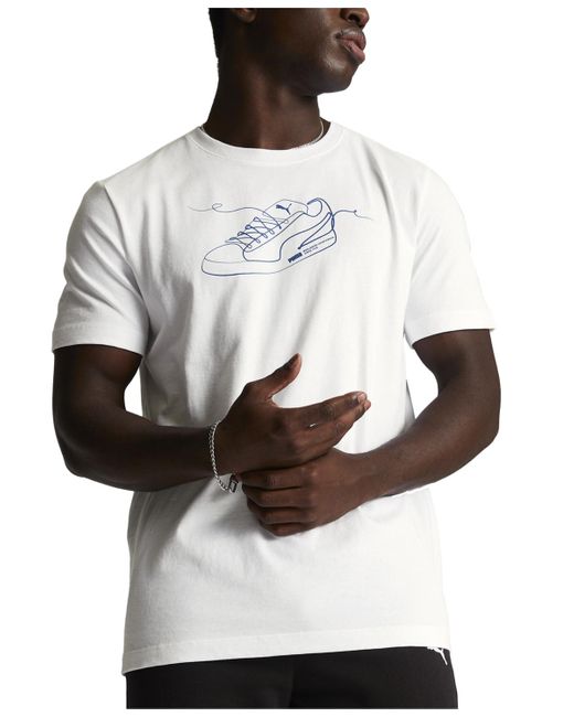 PUMA White Lace Up Regular-fit Logo Graphic T-shirt for men