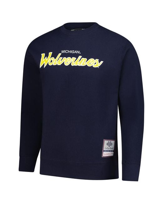 Mitchell & Ness Blue Michigan Wolverines Elite Script Pullover Sweatshirt for men