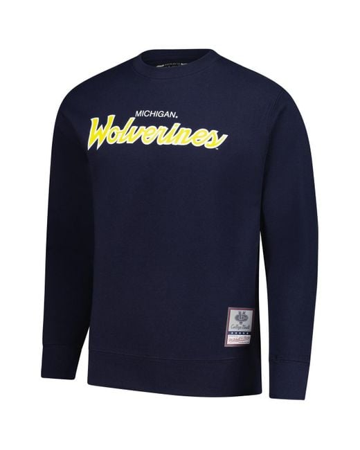 Mitchell & Ness Blue Michigan Wolverines Elite Script Pullover Sweatshirt for men