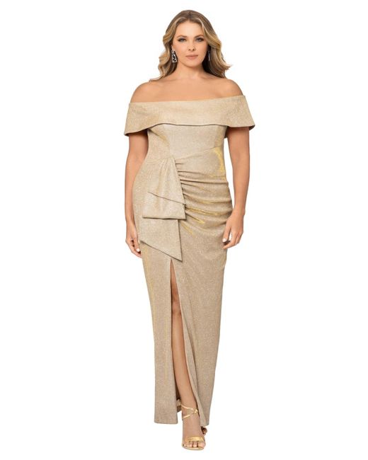 Xscape Natural Plus Size Off-the-shoulder Glitter Gown