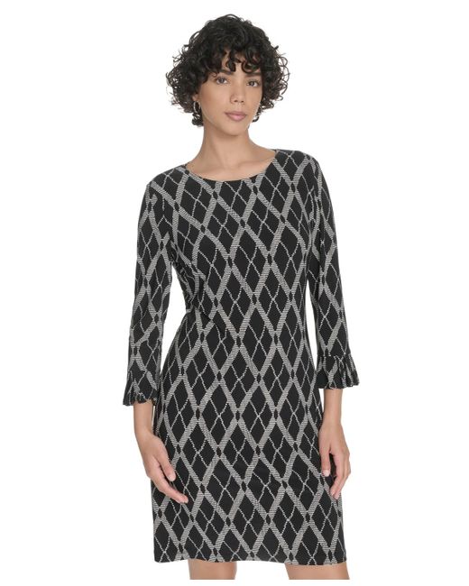 Tommy Hilfiger Black Pleat Cuff Lacross Argyl Dress