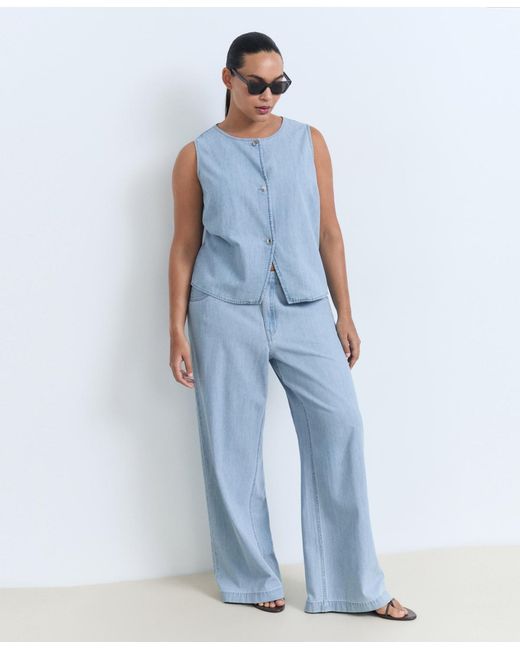 Mango Blue Buttoned Denim Gilet