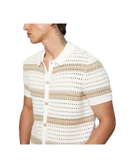 Guess White Joshua Relaxed Fit Short Sleeve Button-front Striped Sweater for men