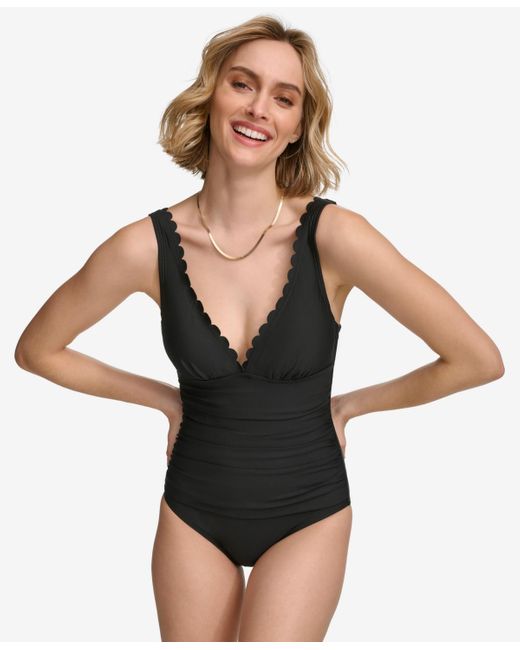 Calvin Klein Black Scalloped-neck One-piece Swimsuit