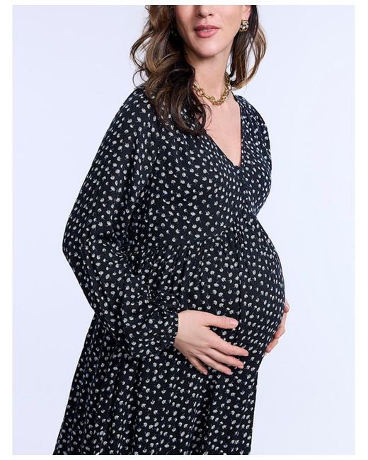 Motherhood Maternity Blue Maternity Long Sleeve Button Front Midi Dress