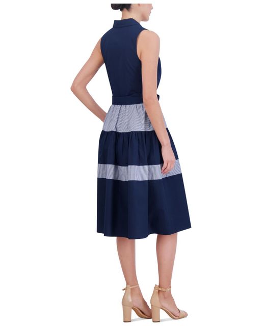 Jessica Howard Blue Colorblocked Tiered Shirtdress