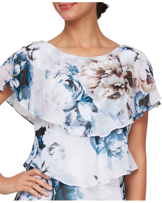 Sl Fashions Blue Floral-print Tiered Midi Dress