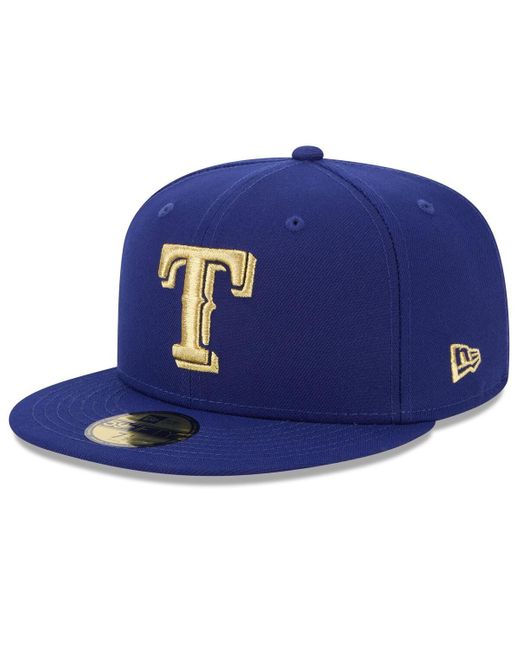 KTZ Royal Texas Rangers 2024 Gold Collection 59fifty Fitted Hat in Blue ...