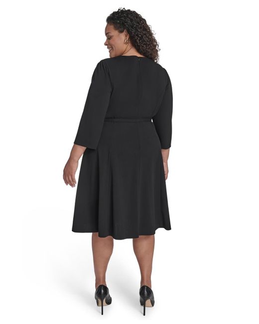 Jessica Howard Plus Size Jewel Neck Fit And Flare Dress in Black | Lyst