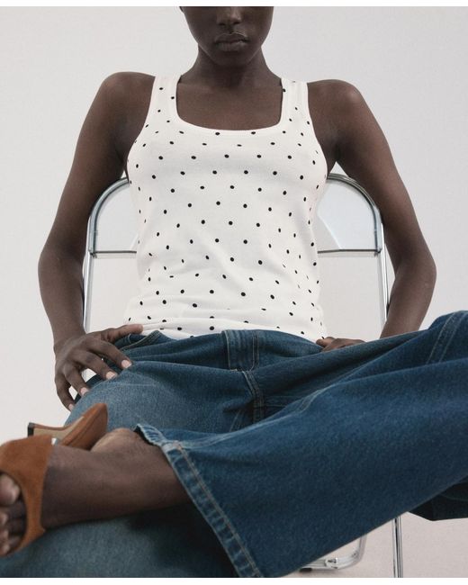 Mango Blue Polka-dot Knitted Top