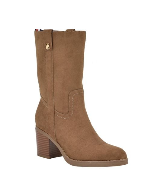 Tommy Hilfiger Theal Western Mid Shaft Booties in Brown Lyst