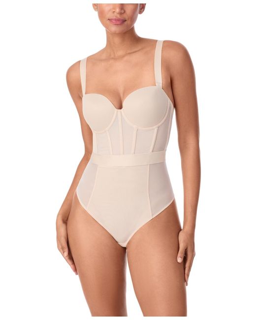 DKNY White Sheers Strapless Mesh-panel Thong Bodysuit Dk6008
