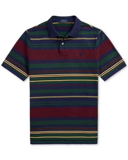 Polo Ralph Lauren Blue Classic-fit Striped Mesh Polo Shirt for men