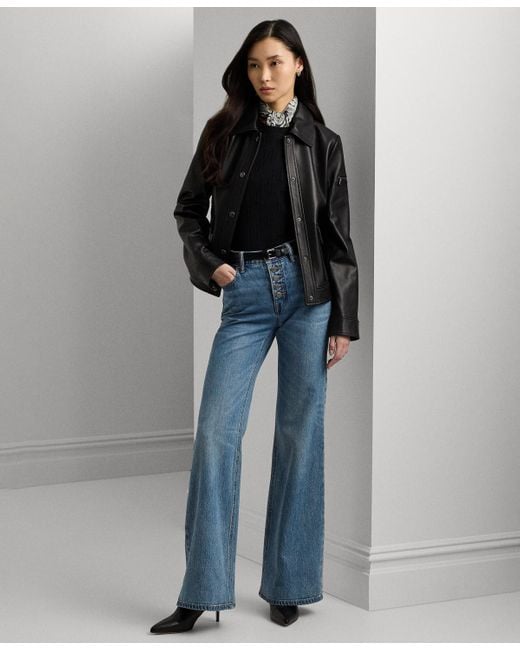 Ralph Lauren Black Buttoned Leather Jacket