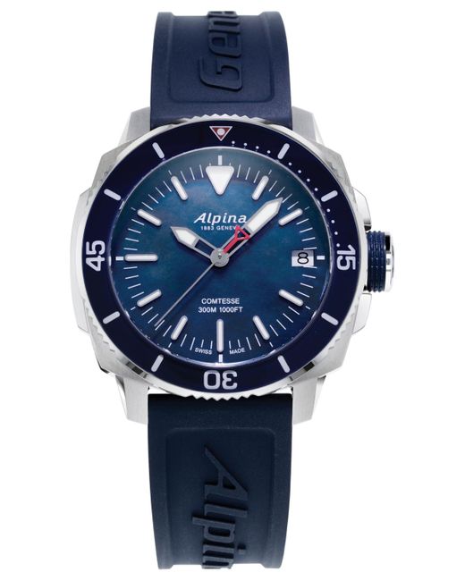 Alpina Blue Swiss Seastrong Diver Comtesse Rubber Strap Watch 34mm