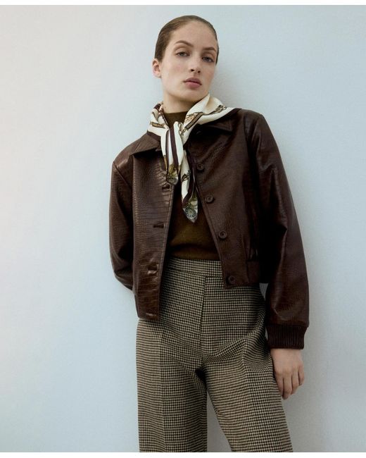 Mango Natural Houndstooth Wool-blend Pants
