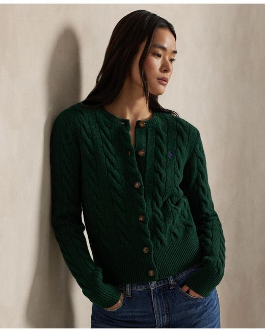 Polo Ralph Lauren Green Cable-knit Wool-cashmere Cardigan