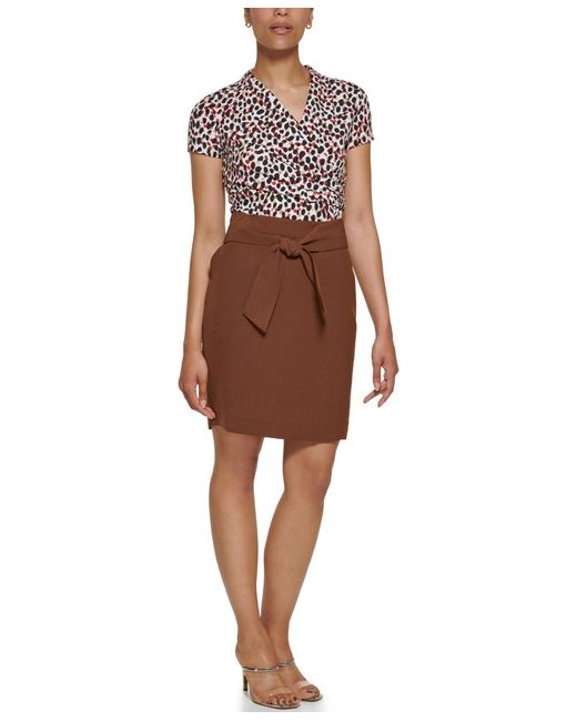 DKNY Brown Petite Tie Front A-line Skirt