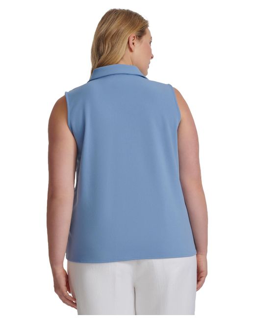 Calvin Klein Blue Plus Size Collared Twist-front Sleeveless Top