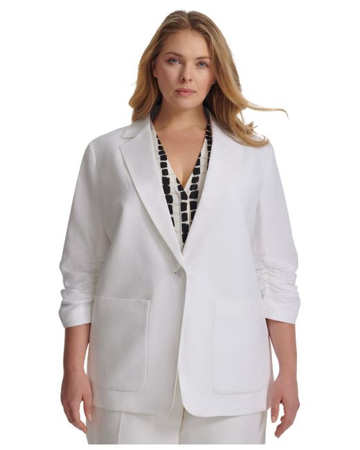 Calvin Klein White Plus Size Ruched 3/4-sleeve Blazer