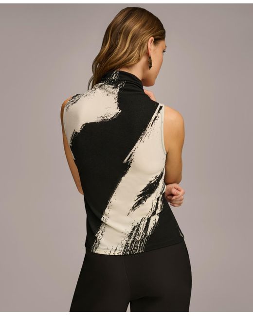Donna Karan Black Donna Karan Printed Mock Neck Sleeveless Top