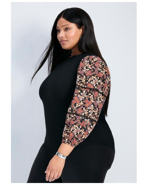 Avenue Black Melody Blouson Sleeve Top