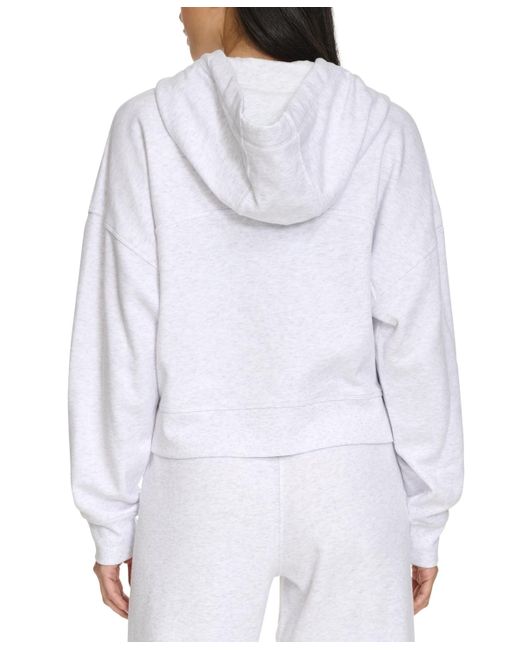 Calvin Klein White Fleece Crop Zip-front Long-sleeve Hoodie