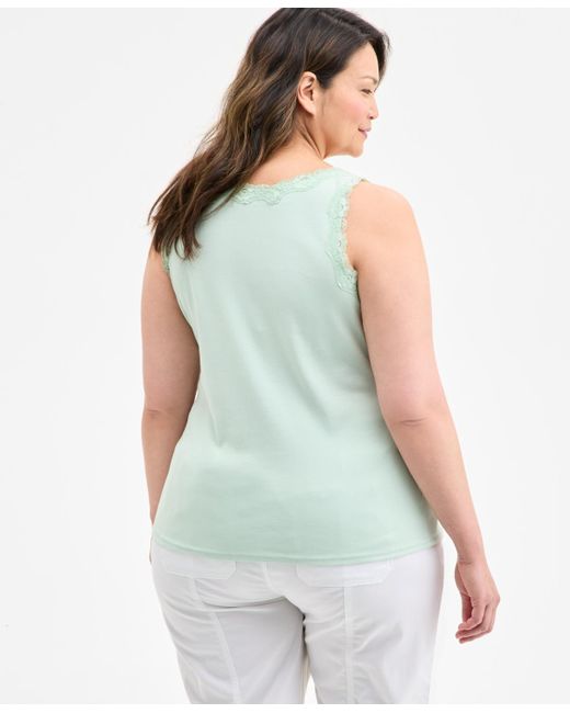 Style & Co. Green Plus Size Lace-trimmed Tank Top
