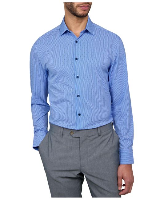 Con.struct Blue Recycled Slim Fit Stripe Dot Performance Stretch Cooling Comfort Dress Shirt for men