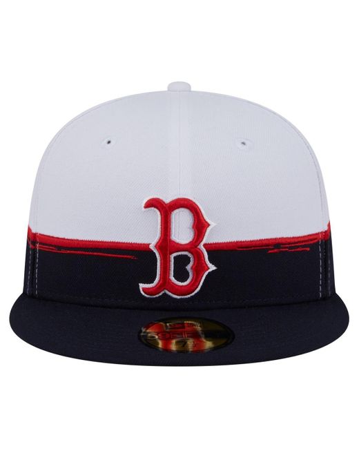 KTZ Navy/white Boston Red Sox Paint Stroke 59fiftyâ Fitted Hat for men