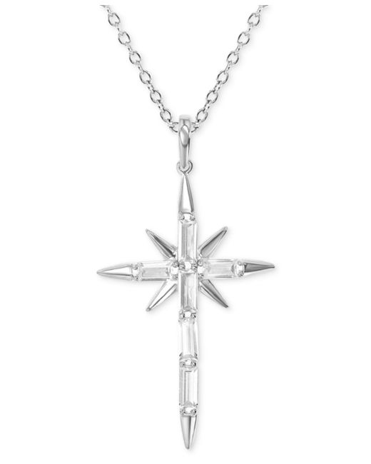 Macy's White Cubic Zirconia Baguette Star Cross 18" Pendant Necklace