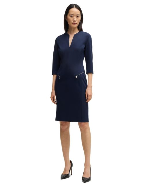 Boss Blue Boss By Cropped Sleeves V-neck Dress