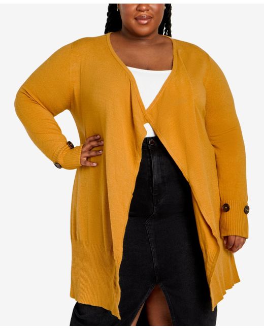 Avenue Plus Size Big Button Cuff Cardigan Sweater in Yellow | Lyst