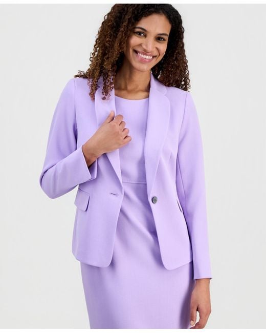 Kasper Purple Petite Stretch Crepe One Button Jacket