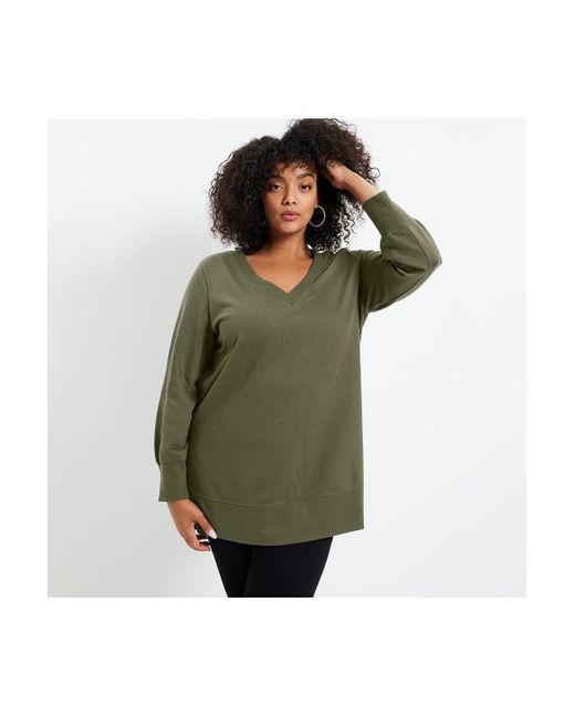 June + Vie Green June + Vie Plus Size V-neck French Terry Sweatshirt