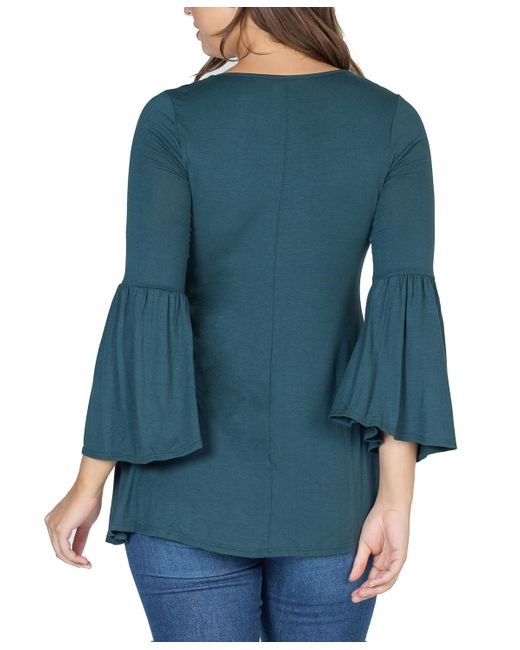 24seven Comfort Apparel Blue Bell Sleeve Flared Tunic Top