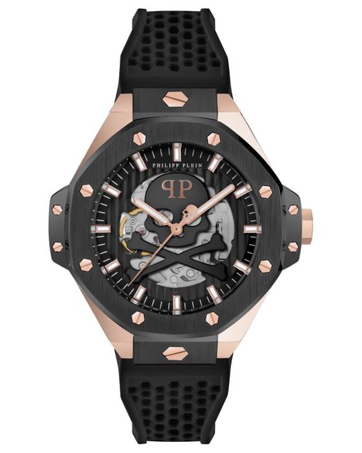 Philipp Plein Automatic Skeleton Royal Black Silicone Strap Watch 46mm for men