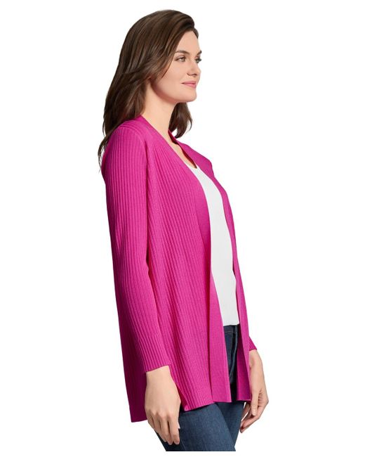 Jones New York Pink Sutton Open-front Side-slit Cardigan